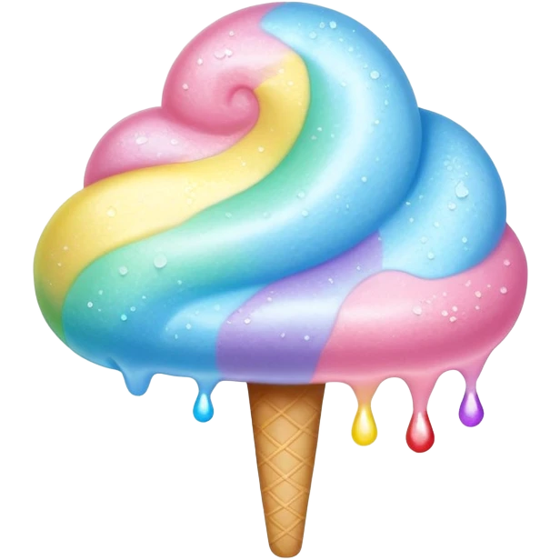 Rainbow cotton candy with glossy, dewy surface and reflective sugar crystals emoji