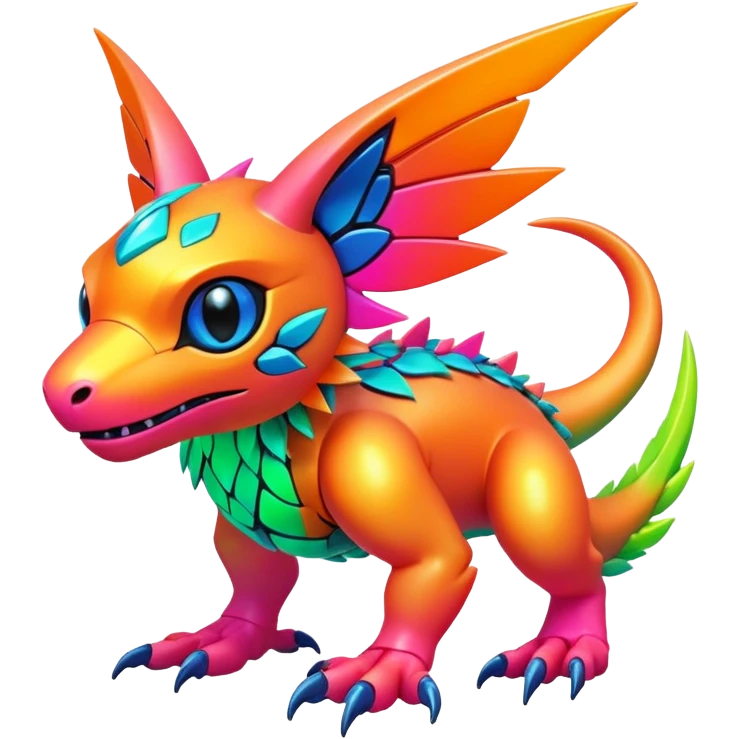 Tropical lush warm-colored modern colorful neon-colored cyber-Fakémon-Digimon-Trico-Vernid-creature emoji