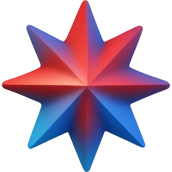 a simple star in 3d with a gradient blue and red inclinate 45 degrees emoji
