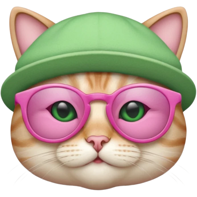cat wearing green sunglasess and a piunk hat emoji