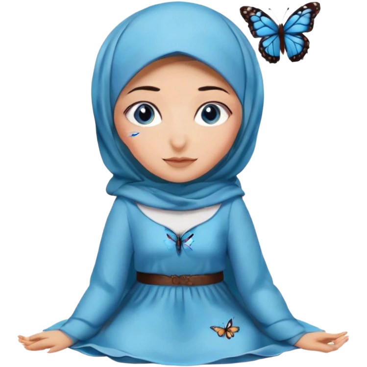 Turkish beautiful finish Konya girl blue eyes with hijab and butterfly dress on the floor  emoji
