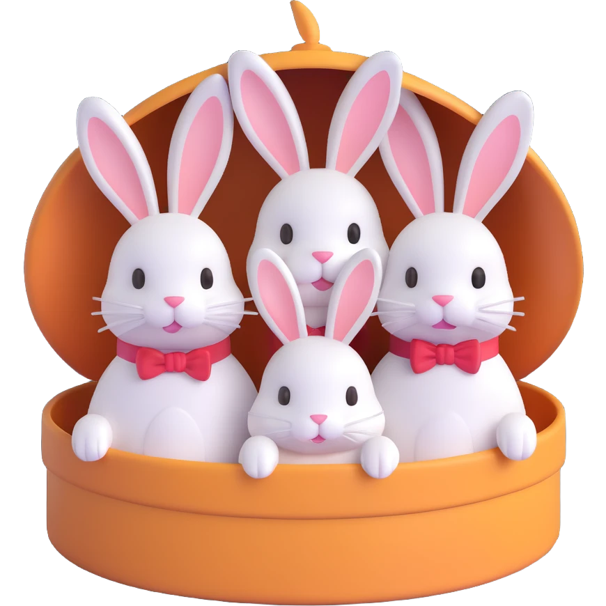 three bunnies in a hat emoji