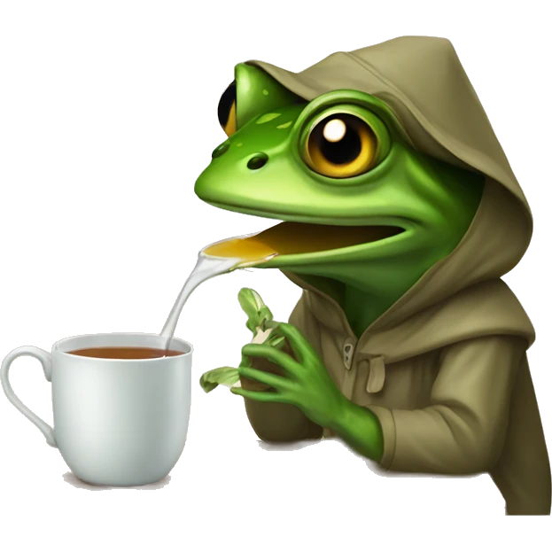 frog drinking tea using a hood emoji