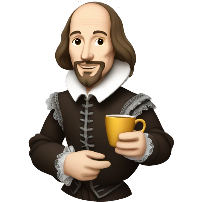 William Shakespeare holds a cup of tea in his hand emoji