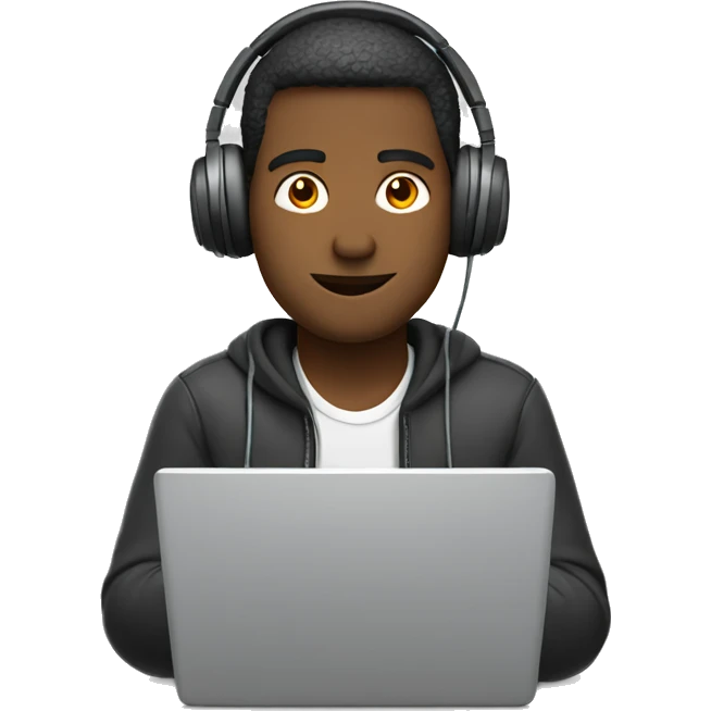 man with laptop and headphones only upper part of body  emoji