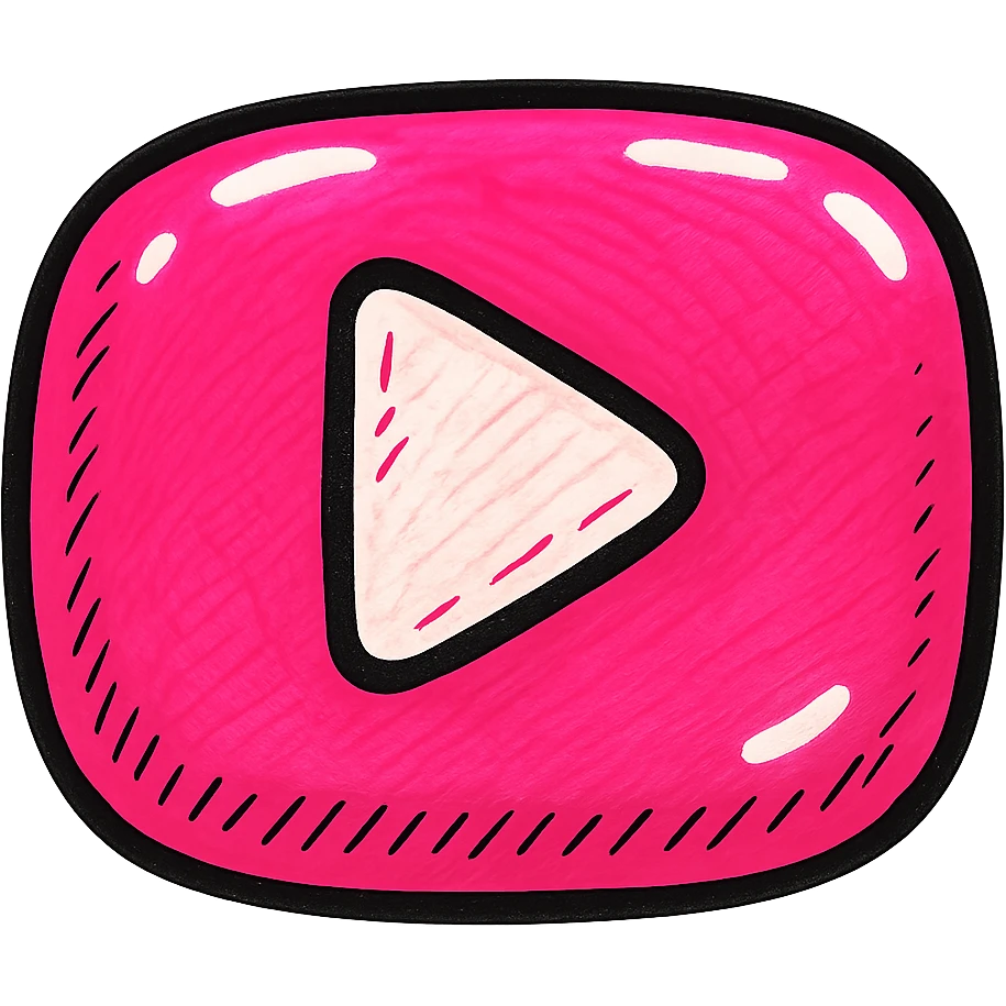 rounded inflated YouTube logo painted red, clear black outlines, dimensional shadows, glossy highlights, playful juicy outlined style, no background, just red symbol emoji