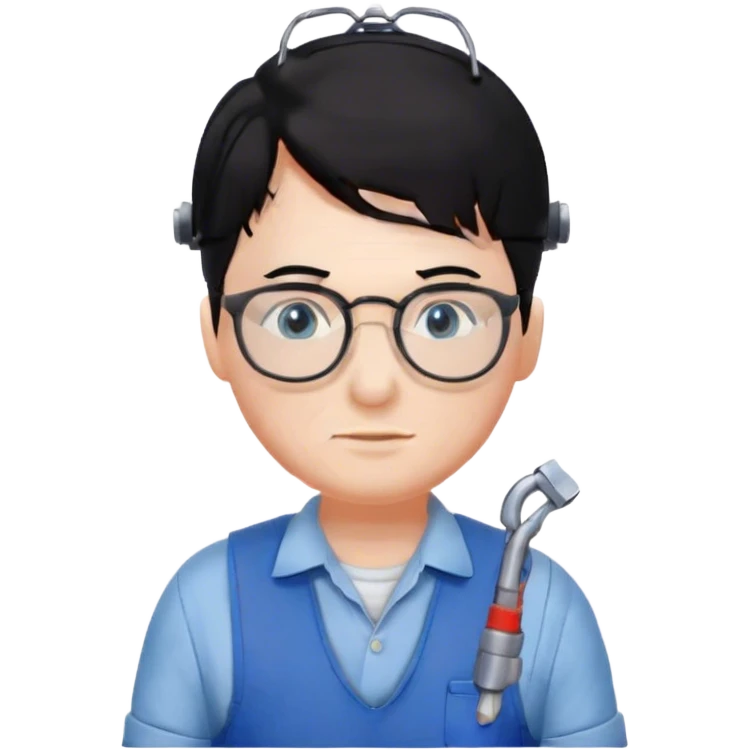 Plumber with black hair, glasses and blue eyes and salopette emoji