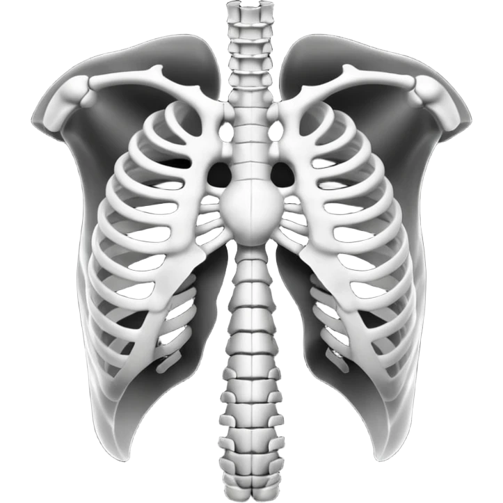 3D render of Ribcage, X-Ray imaging aesthetic, translucent materials showing internal structure, skeletal chest bones in high contrast black and white, medical scan style, Apple emoji style, isolated on white background --v 6.0. emoji