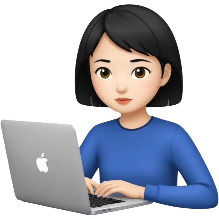 Asian girl with black short hair using Mac laptop emoji