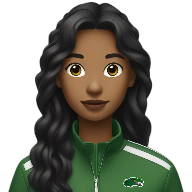 Lacoste bag black girl with long hair with black lacoste windbreaker emoji