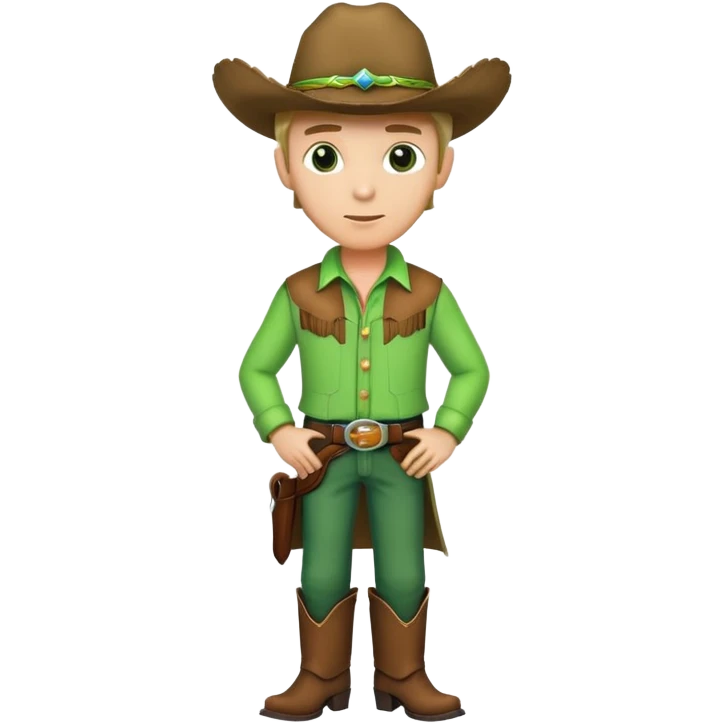 Cowboy wearing a bright green outfit and green cowboy hat, western style emoji