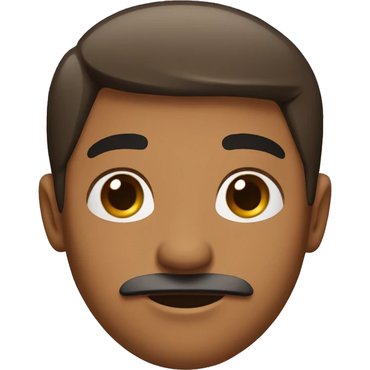 a brown skin face and a short black hair and honey eyes and thin mustache emoji