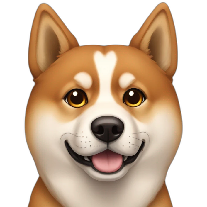 Gil with brown hair and her Shiba inu with brilliant eyes emoji