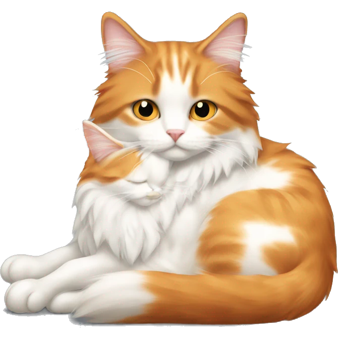 Long haired orange and white cat cuddling emoji