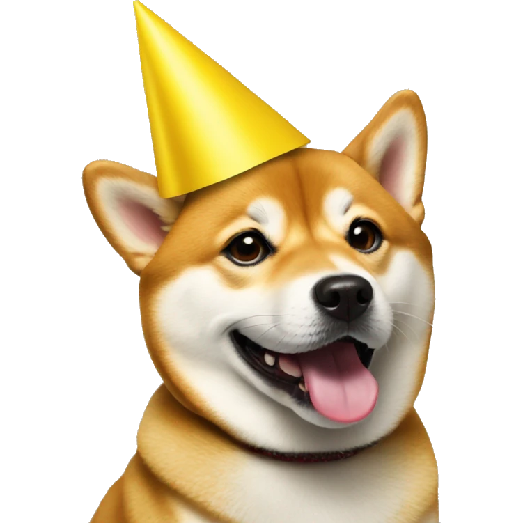 Shiba Inu in a yellow birthday hat emoji