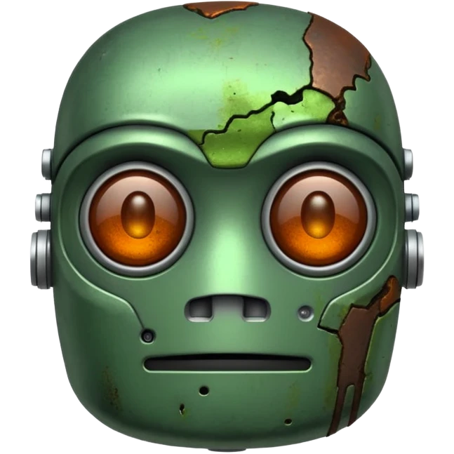 make a tired old robot emoji, covered in green sludge, 2d emoji