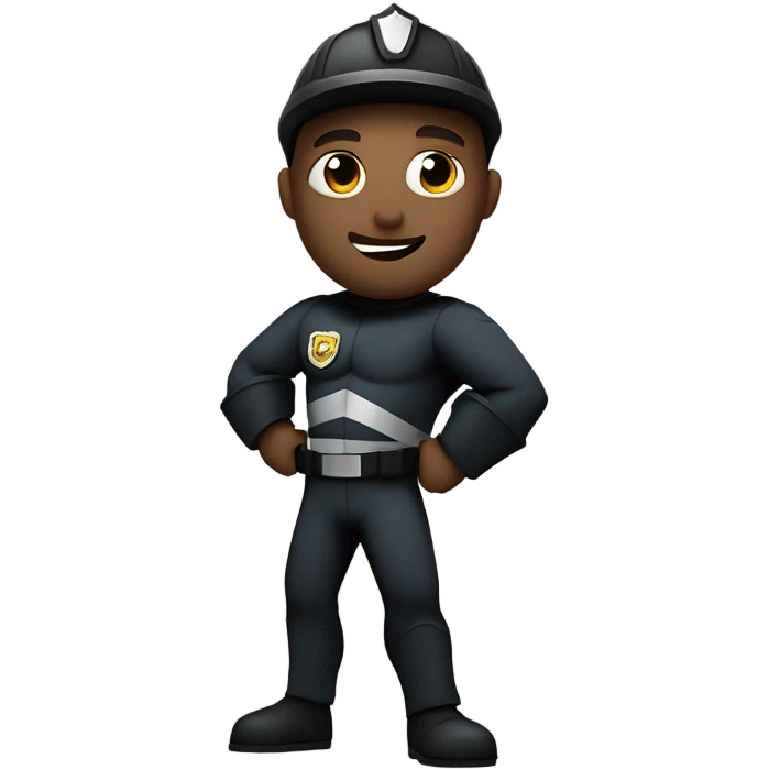 Firefighter in black bunker gear posing like Superman emoji