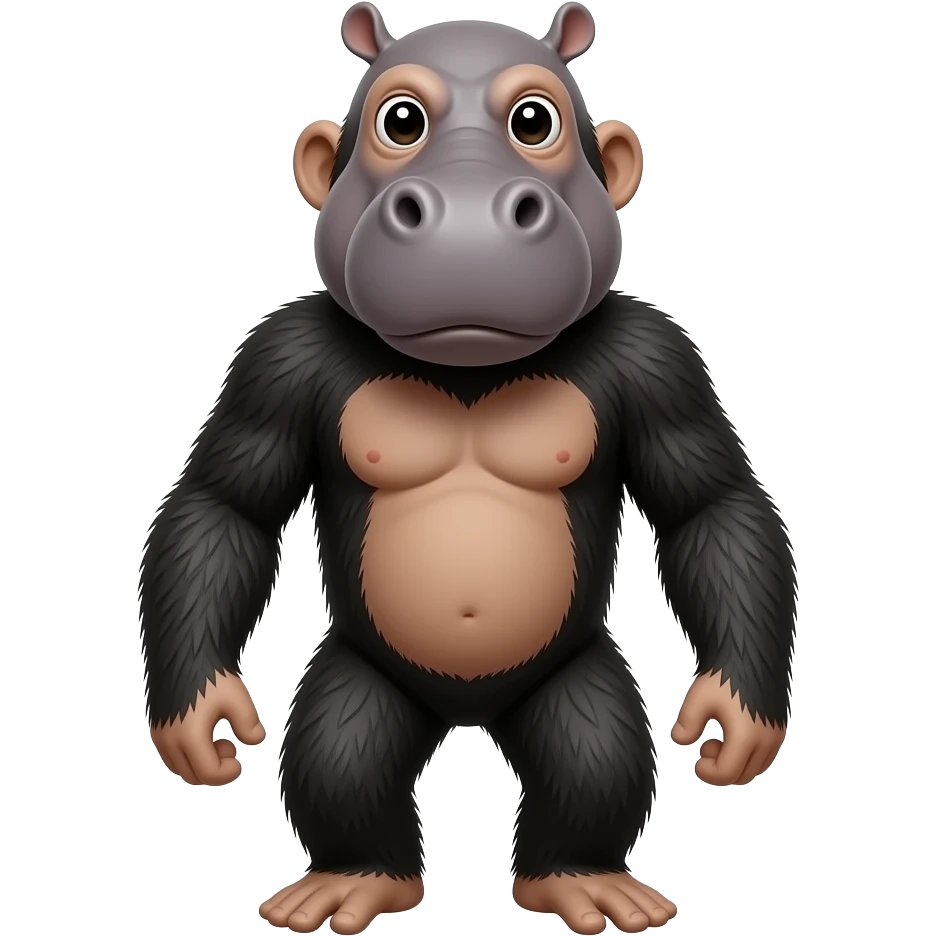 Custom iOS emoji with no blur and a white background. The topic of the emoji is "chimpanzee with a hippos head". It MUST maintain the general apple iOS emoji style. emoji