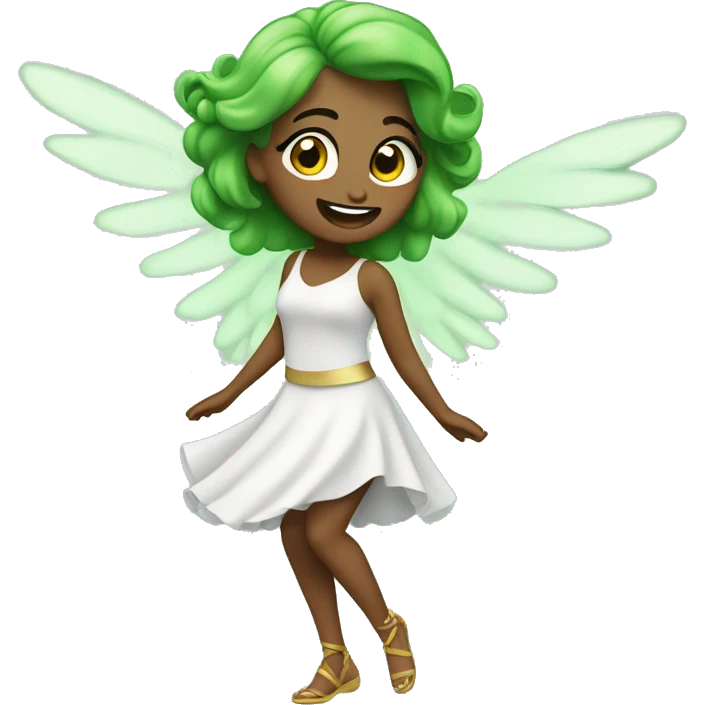 Hada pelirroja feliz con ojos verdes bailando  emoji