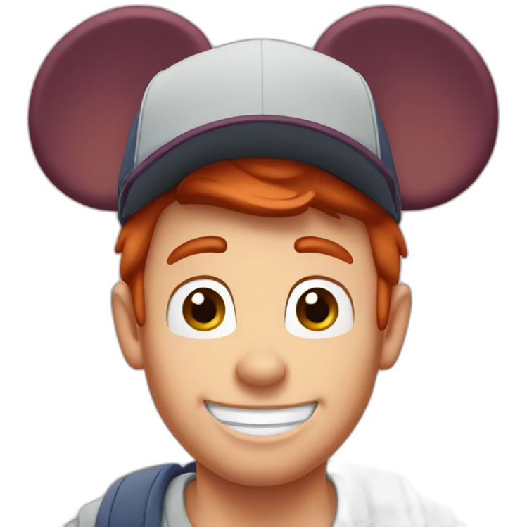 Redhead guy going to Disney world with Mickey ears emoji