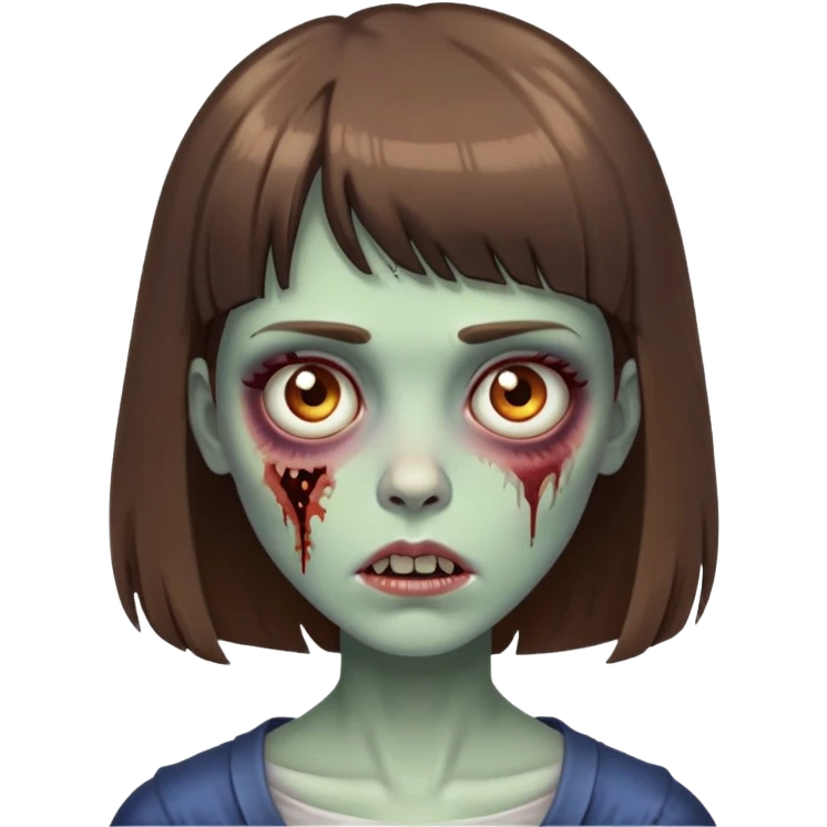 Make a zombie(like 🧟‍♀️), with long brown hair and short bangs emoji