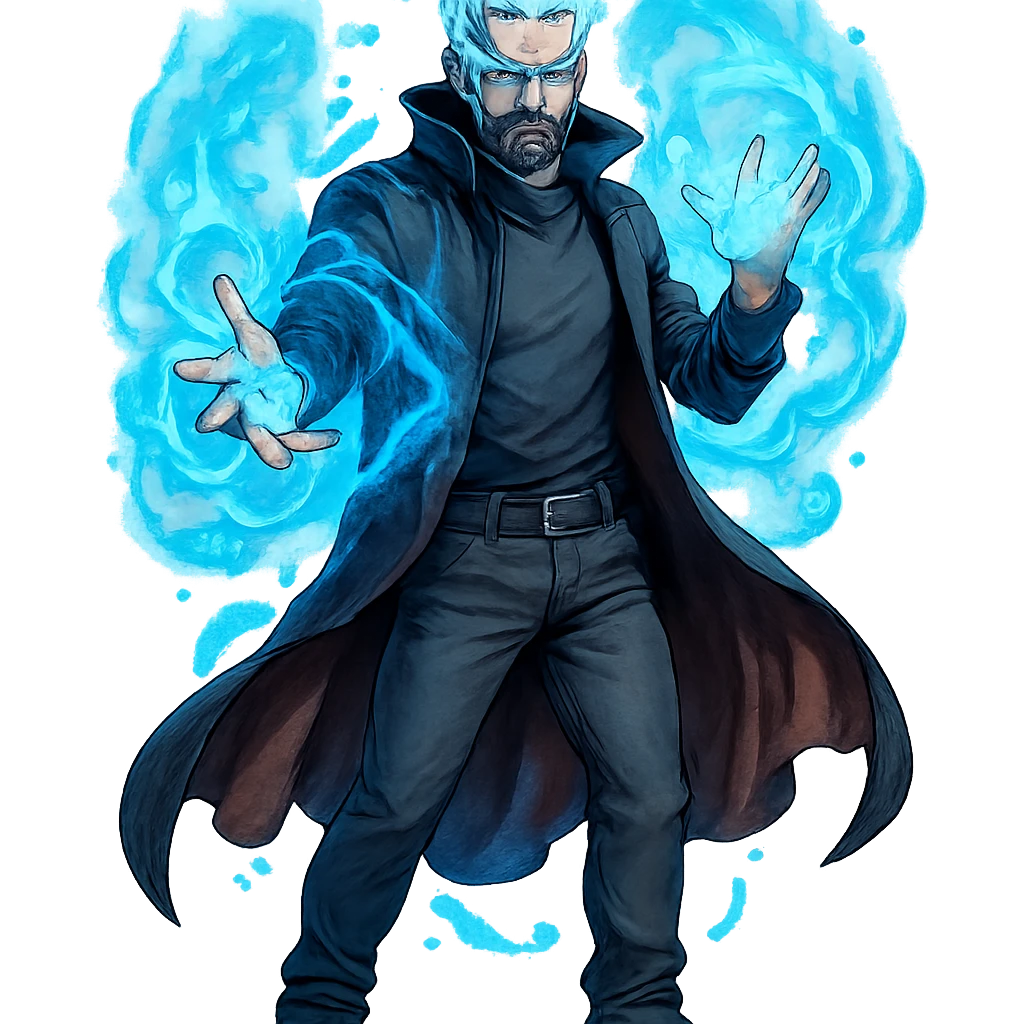 the strongest sorcerer of the modern age, powerful, mystical, modern clothing, magical aura emoji