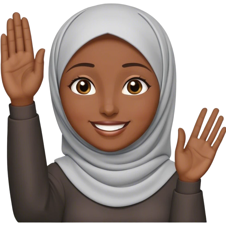 Dark skinned Muslim woman raising hand emoji