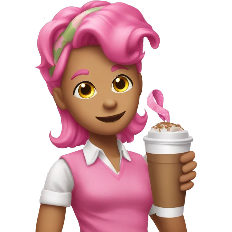 i want pink dinosaur and pink ribbon headband and drink a coffee emoji