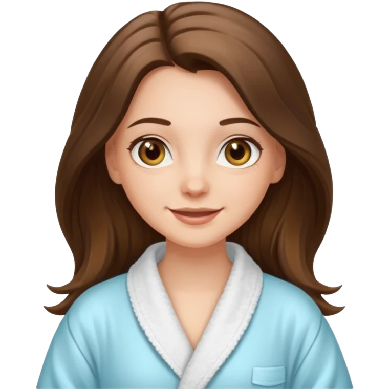 happy white long brunette hair girl with hazel eyes in a bathrobe  emoji