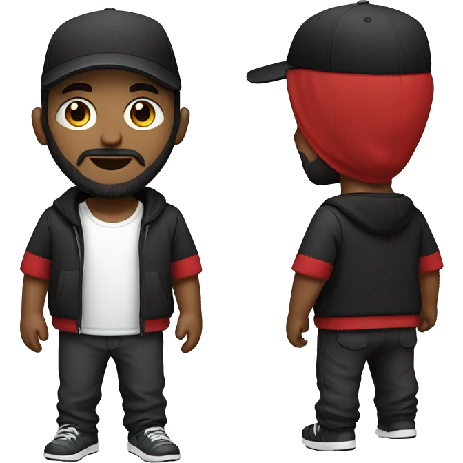 Man with beard, wearing black jogger, red shirt and black cap emoji