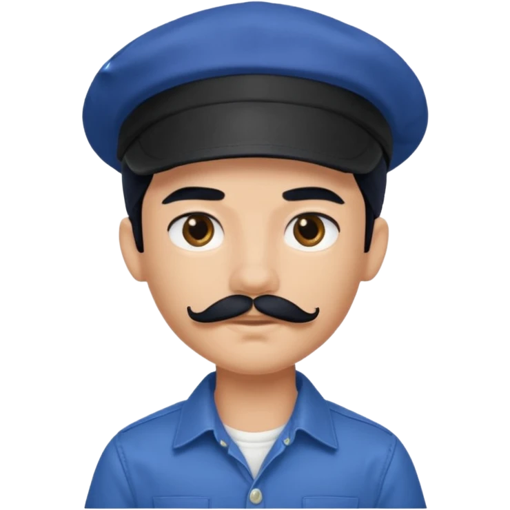 generate a fair pretty bratz boy wearing a dark blue cap and  button up shirt. Handsome

Mustache- black

hair black long emoji