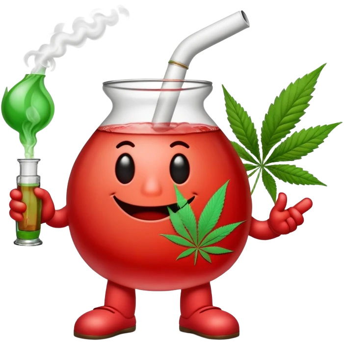 Kool-Aid Man character with legs smoking a bong with cannabis leaf nearby emoji