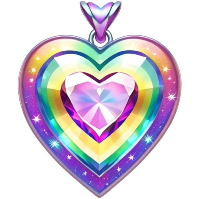 heart shaped mystic topaz holographic charm with rainbow sparkles emoji