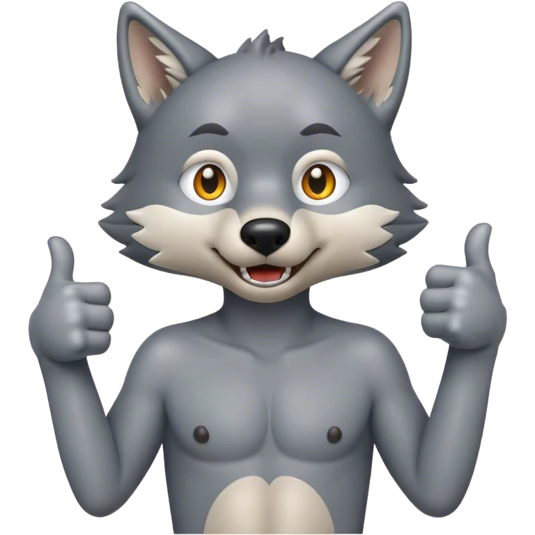 Wolf giving thumbs up wearing no clothes emoji