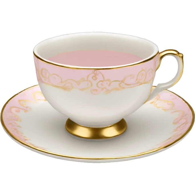 White regency tea cup on a little saucer with gold and light pink patterns emoji