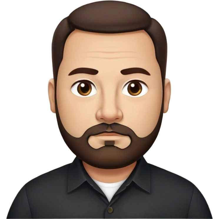 Very stocky businessman in his 40s with light brown skin, pear-shaped face (wider at bottom), full cheeks, medium dark brown eyes, thick eyebrows, wide nose, professional expression, short full beard, short dark hair, wearing a black button-up shirt emoji
