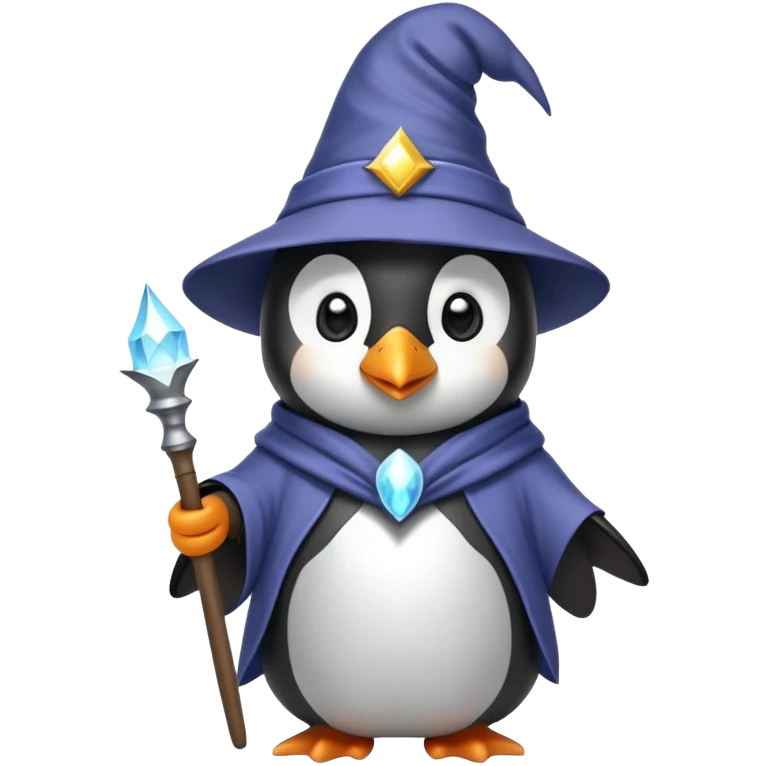 penguin wearing wizard hat and robe holding magic wand emoji