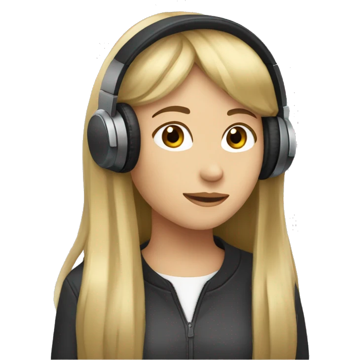 Brown hair girl with blonde long bangs and  headphones emoji