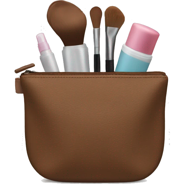 Brown Cosmetic Bag with cosmetics emoji