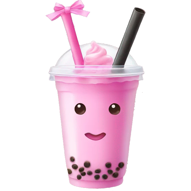 pink bubble tea with pink bow emoji