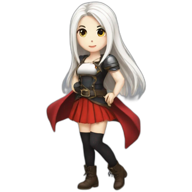 rpg-girl-with-long-straight white-hair-and-red-skirt and black tights like chibi emoji