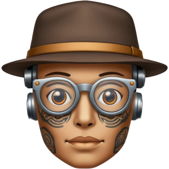 tattoed robot with hat and glasses emoji