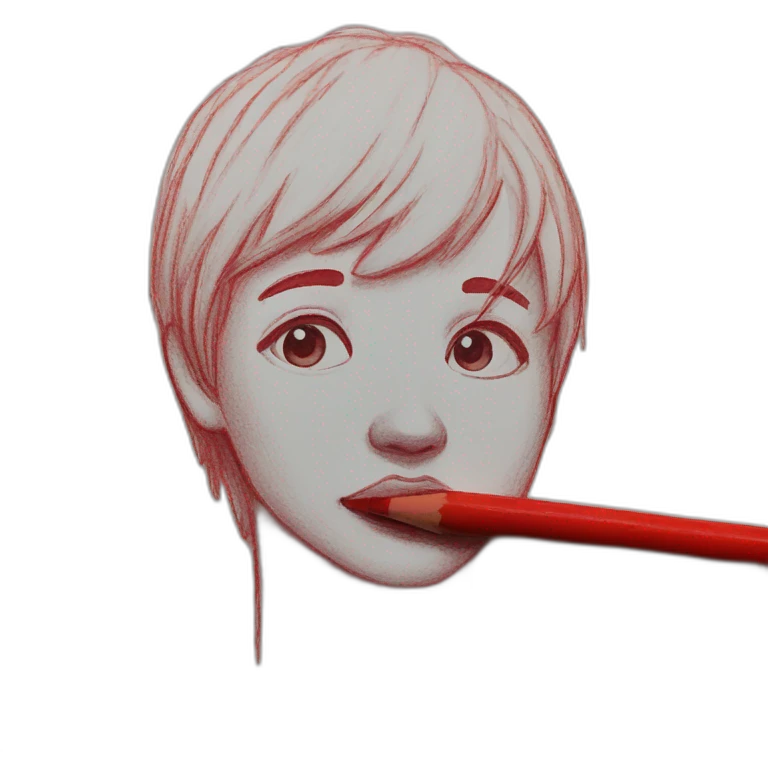 Drawing sketch on paper red crayon emoji
