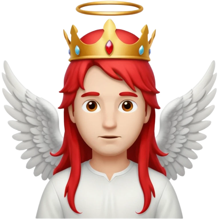 long hair angel with a red crown on his head, 4 wings emoji