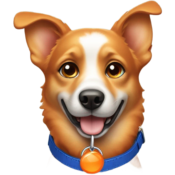 cute dog with shiny eyes and dark blue dog collar with a orange pendant  emoji