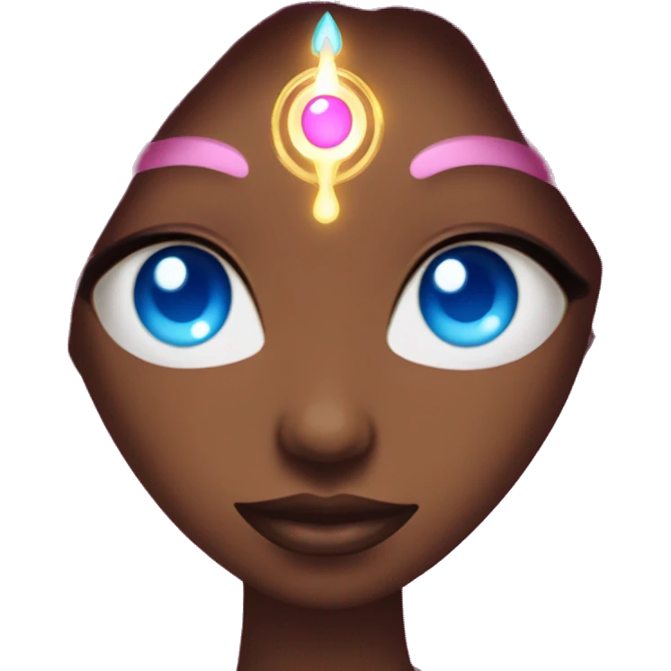 magical diva with thin pink andromedan skin long hair and blue eyes glowing third eye emoji