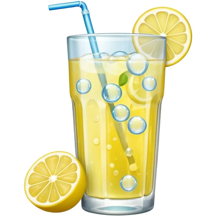 lemonade glass with bubbles, ice, and a lemon slice emoji