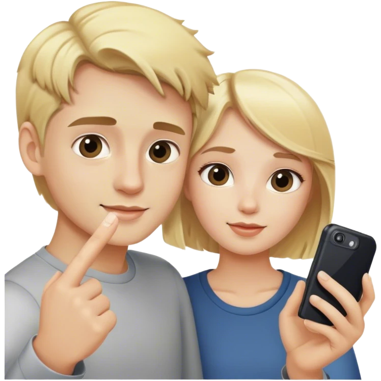 blonde girl and boy selfie emoji