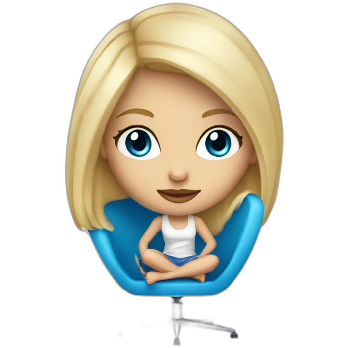 Blonde girl blue eyes sitting on a modern designer chair emoji