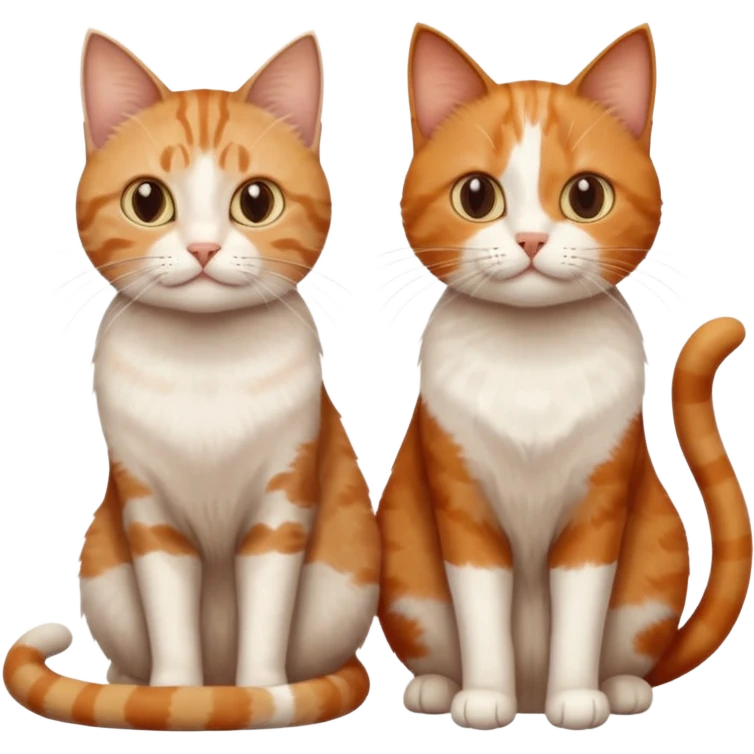 3 sibling cats all different natural colours; 1 is ginger and white, the next is brown tabby and white and the third is a calico emoji